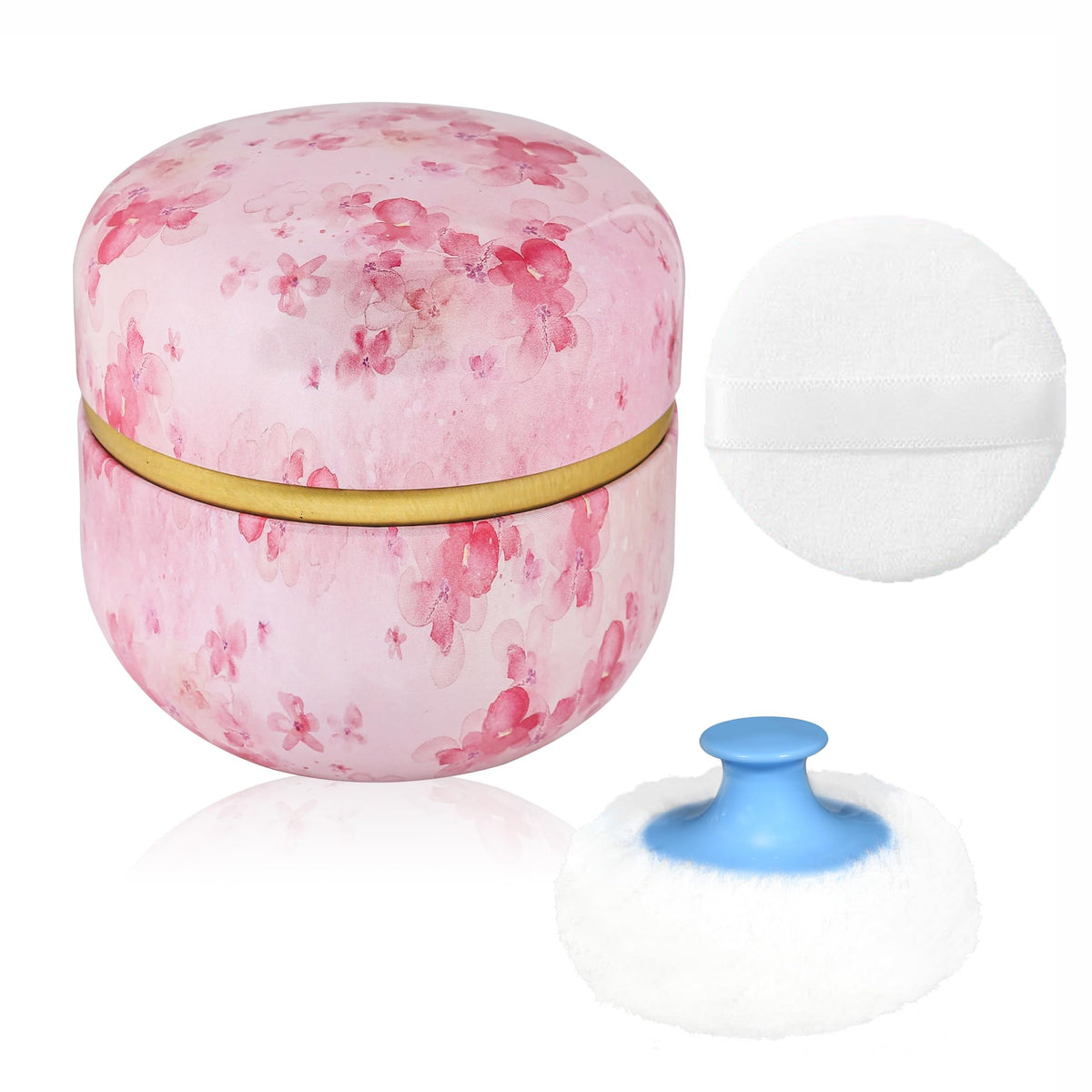 WEMEGA Body Powder Case with Powder Puff Powder Container Tea Box for Baby and Women Powder Puff and Powder Case for Travel (Flower Blooming1)