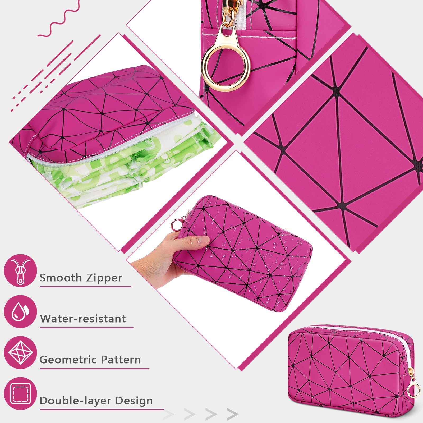 Likesing Period Bag Pouch, Leather Tampon Holder for Purse-Rose Red