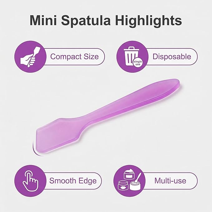 100 Pcs 3.2 Inch Mini Cosmetic Spatulas, Disposable Plastic Frosted Purple Makeup Spatula for Facial Skincare & Face Mask