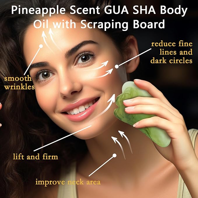 MR.A 2 Pack Pineapple Juice Scented Body Oil, Vitamin E Hydrating Body Oil, Pineapple GUASHA Oil after Shower for Dry Skin, Massage Oil with Guasha Tool