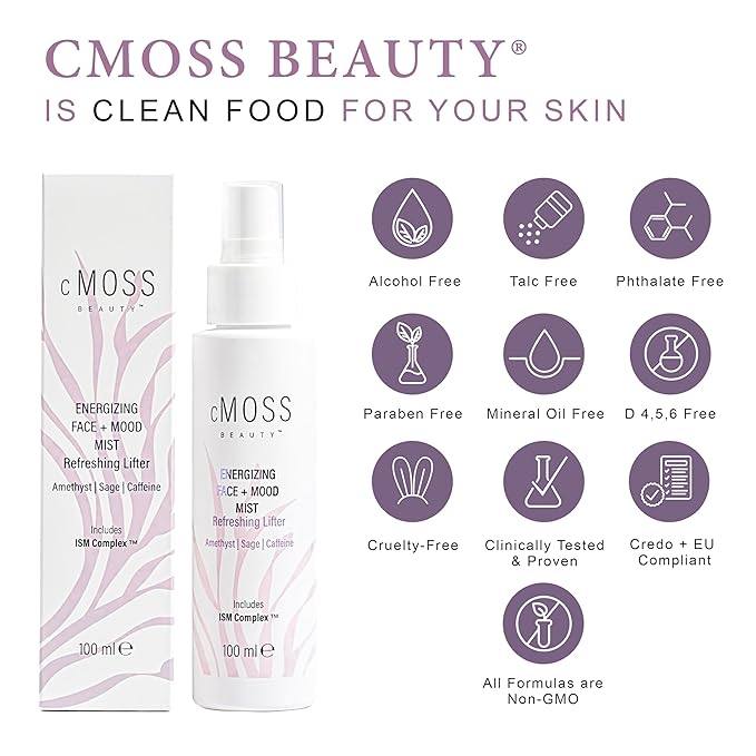 cMOSS BEAUTY Anti-Aging Glass Skin Face Mist – Instant Lift, Glow & Tighten | Sea Moss + Hyaluronic Acid Caffeine & Amethyst – Mood Boost, Oil-Free All Skin Types
