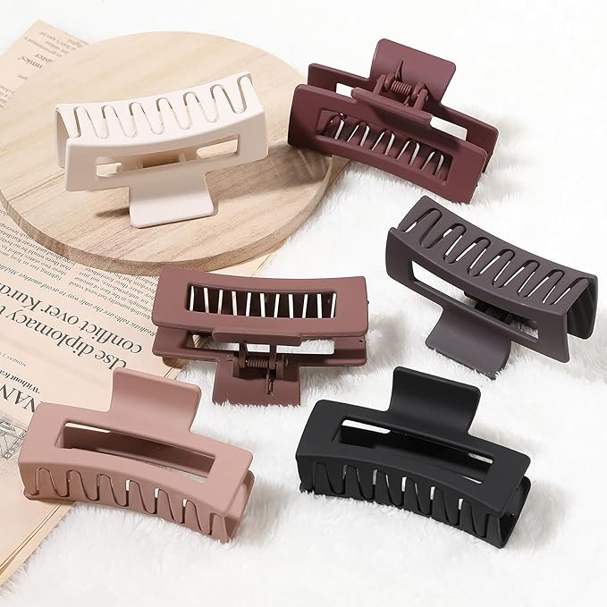 Sisiaipu 3.5 Inch Medium Hair Claw Clips 6 Pack Hair Clips for Women Square Rectangle Claw for Hair Banana Jaw Clips Hair Accessories for Girls -Brown Scarlet