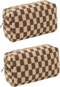 SxoSyo 2 Pcs Cosmetic Bags, Checkered Brown