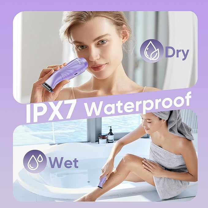 New Designed for Sensitive Skin Painless 2-in-1 Bikini Trimmer for Women,Dual Heads Electric Shaver & Razor for Body Pubic Underarm&Facial Hair,IPX7 Waterproof,Rechargeable Cordless Razor