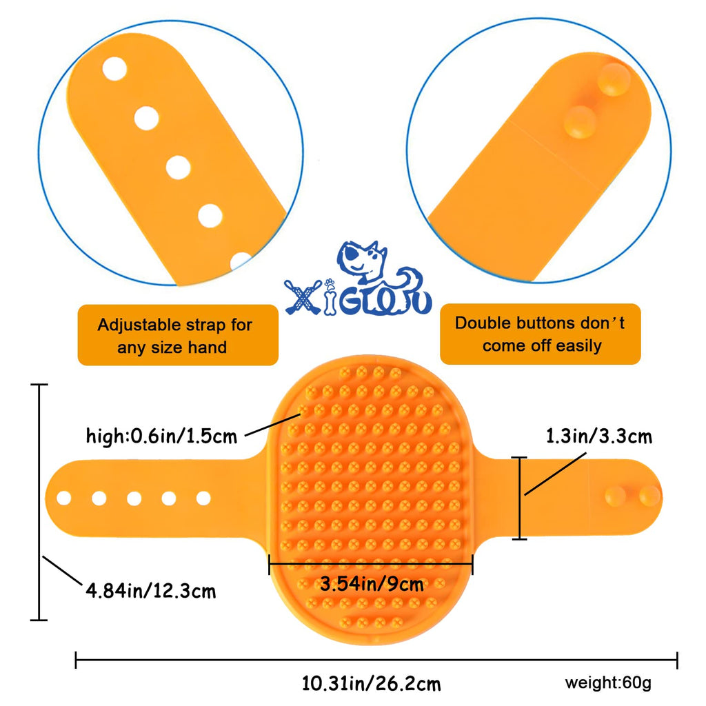 XIGOU Dog Bath Brush, 2 Pcs Short Hair Grooming Brush for Dogs & Cats - Soothing Massage Rubber Bristles Curry Comb with Adjustable Handle