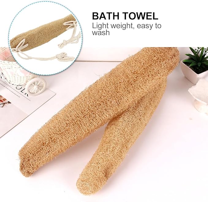 TEHAUX Exfoliating Loofah Back Scrubber Strap with Natural Cotton Rope, Double-Sided Back Washer for Shower Bath, Beige Long Body Scrubber for Deep Cleaning and Skin Care
