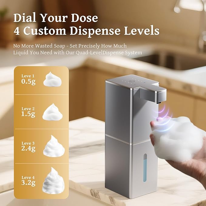 Vuswikoti P12 Automatic Foaming Soap Dispenser - Touchless, 4-Level Adjustable Foam, 1200mAh Large Capacity Rechargeable Battery, Distinctive Angular Design for Bathroom, Kitchen