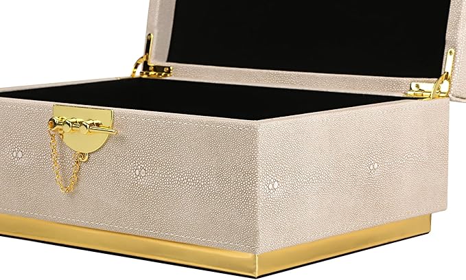 HofferRuffer Elegant Faux Leather Decorative Box, Storage Jewelry Box Organizer, Large Dresser Cosmetic Organizer Holder, Classic Jewelry Accessory Organizer, 11x8x4.8 inches (Light Grey)