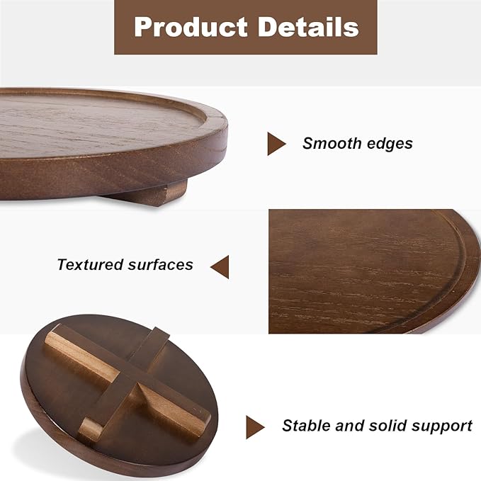 Round Decorative Tray Farmhouse Kitchen Decor Soap Dish, 9" Walnut