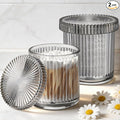 2 Pack Glass Qtip Holder Dispenser Set - Bathroom Organizer for Cotton Swabs, Balls, Pads, Floss Picks - Clear Apothecary Jars for Vanity, Makeup Storage, Bathroom Accessories Decor (Gray&Black)