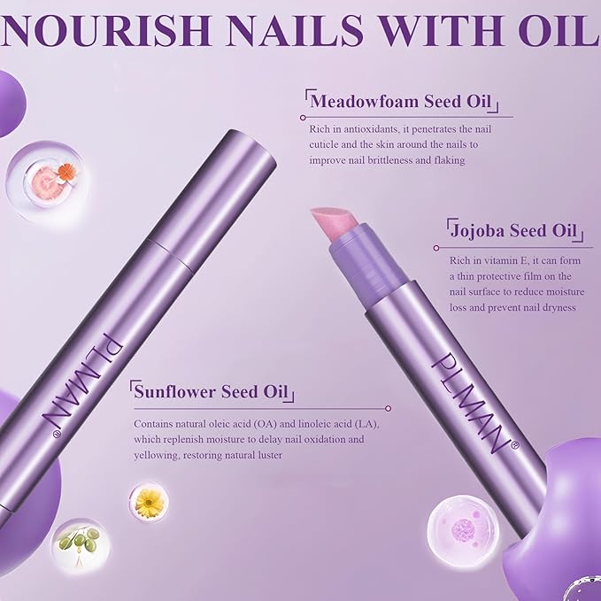 Plman Cuticle Oil Pen, Cuticle Pusher Nail Oil Pen with Ceramic Tip, Nail Care Pen, Cuticle Pusher Pen for Hangnails, Dry & Damaged Nail, Moisturize Strengthen Nails Care (3PCS-3-Step Care)