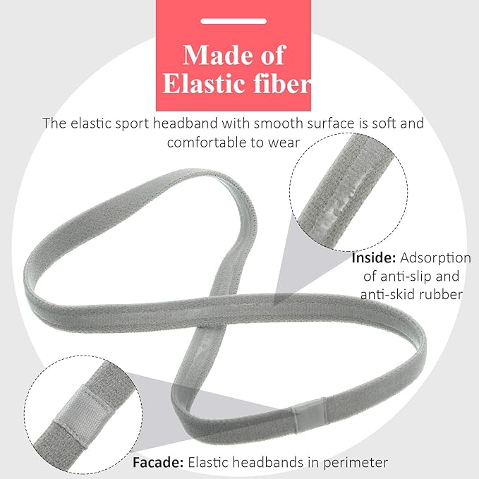 Bememo 4 Pieces Thick Non-Slip Elastic Sport Headbands Hair Headbands for Women and Men (Black, Gray, White)