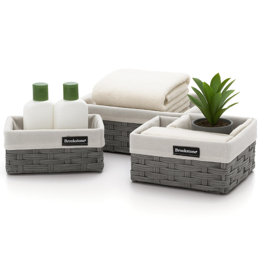 Brookstone Wicker Shelf Storage Basket Decorative Shelf Bin, bathroom organizers and storage, Boho Living Room Decor, Spring Storage 2026-3 Piece Set