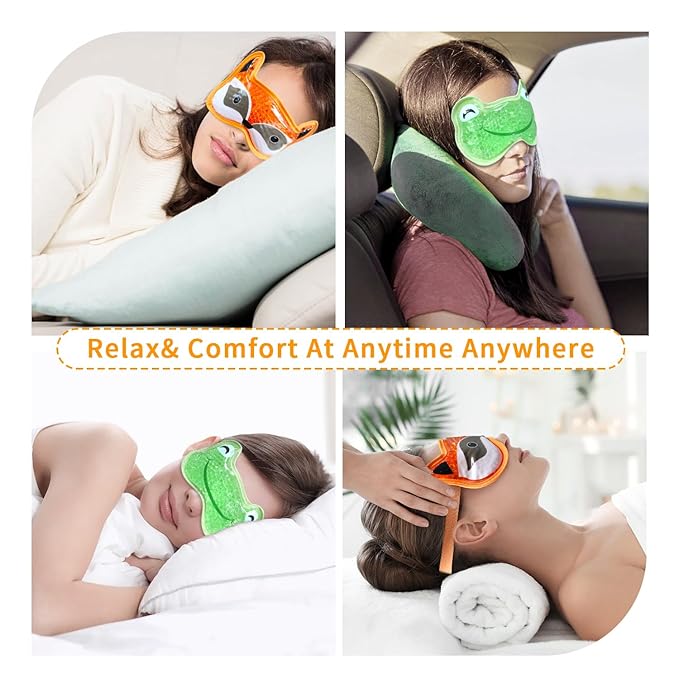CONBELLA 2PCS Cooling Eye Mask Gel Eye Mask, Reusable Hot Cold Therapy Cold Eye Mask for Post Surgery, Puffiness, Dark Circles, Eye Bags, Dry Eyes, color:Orange Green，number_of_items:2