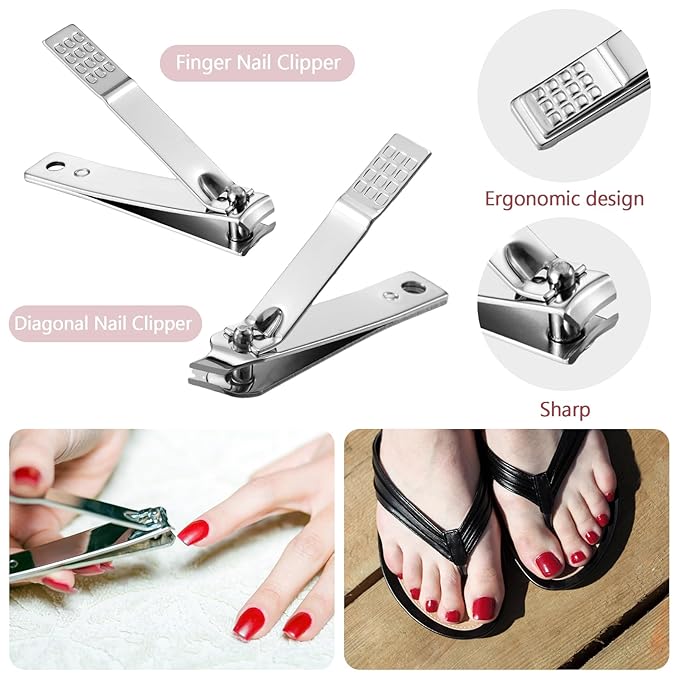 Geosar 50 Set 8 in 1 Travel Manicure Kit Bulk Professional Nail Clippers Pedicure Nail Care Tools Grooming Stainless Steel Set with Portable Travel Case, Gift for Valentine Men Women(Red)