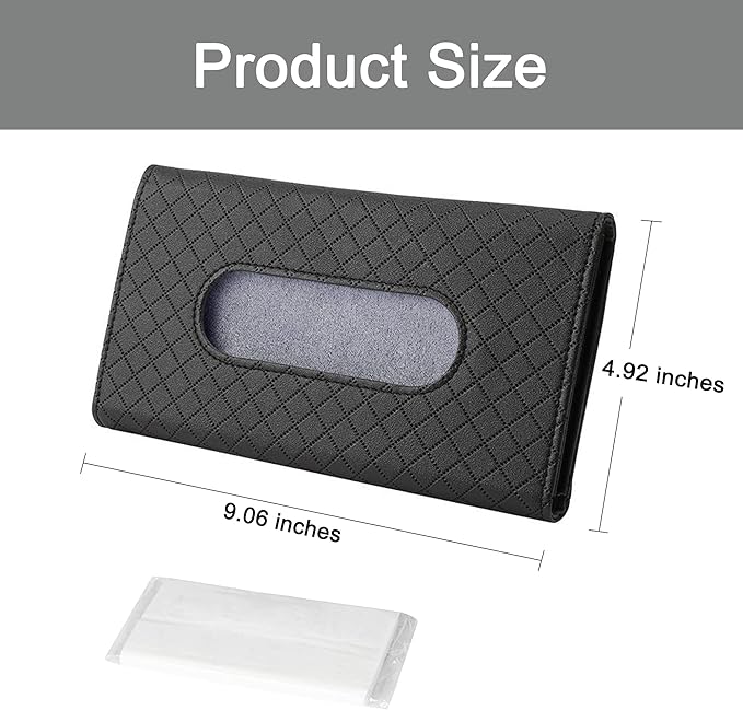 Langmeil Car Sun Visor Tissue Holder, Car Napkin Holder, Premium PU Leather, Mask Holder for Sun Visor Vehicle, with Tissue Refill, Black