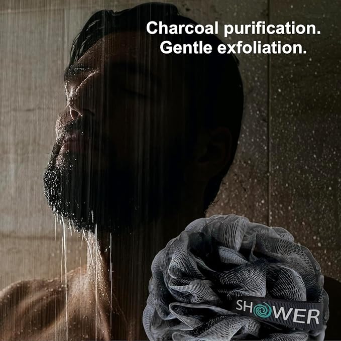 SHOWER BOUQUET Charcoal Back-Loofah-with-Handle | 2-Pack Loofa Stick Lufa
