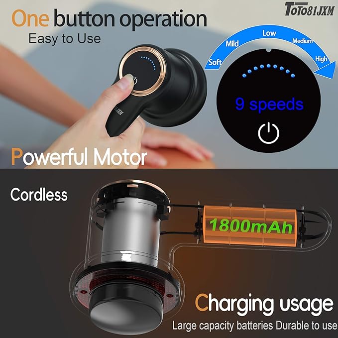 TOTO81JXM Handheld Cellulite Massager, Body Sculpting Machine, Lymphatic Drainage Device, Lipo Massage Roller for Stomach Belly Butt Arms Legs, Vibrating Massage Home Use Cordless & Mini (Black)