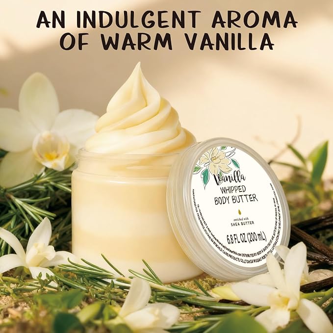 Embleaf Vanilla Whipped Body Butter, Shea Body Butter for Women Dry Skin, Natural Vanilla Lotion for Body Moisturizer-Deep Moisturizing and Softening-6.8 floz(200ml)