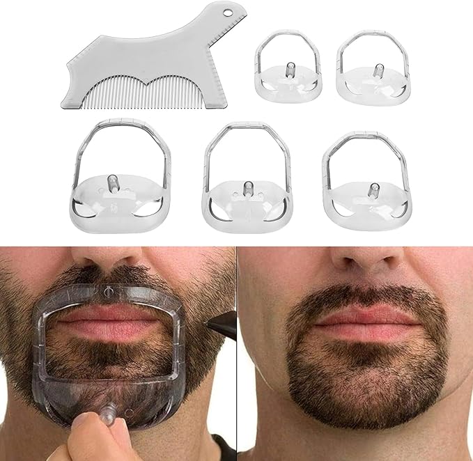 ANGGREK Beard Shaping Styling Tool with Comb, 5 Size - Trimming, ABS Material, Easy to Use for All Types (Transparent)