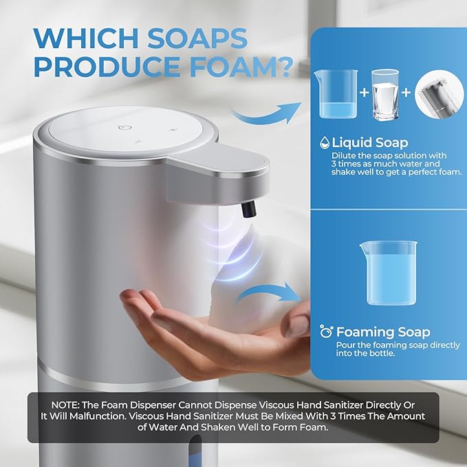 Wisekoti P11 Premium Space Gray Automatic Foaming Hand Soap Dispenser Touchless, Rechargeable Hand Foam Soap Dispenser for Bathroom and Kitchen