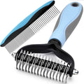GOESWELL Pet Deshedding Brush - Undercoat Rake for Dogs & Cats - Double Sided Brush for Shedding and Dematting Comb for Dogs Grooming Tool kit - (Blue(Rake +Comb))