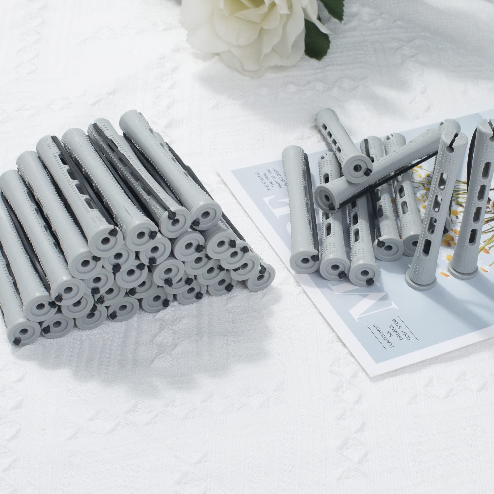 Perm Rods,60 pcs Hair Rollers for Natural Hair Long Short Styling Tool Curlers Small Size 0.59 inch Gray Color