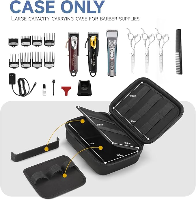 MOSLA Hard Barber Accessories Case for Hair Clippers, Mens Hair Cutting Barber Supplies Holder Organizer Storage Bag for Hair Cutting, Guard Grooming Kit (Nylon Black)