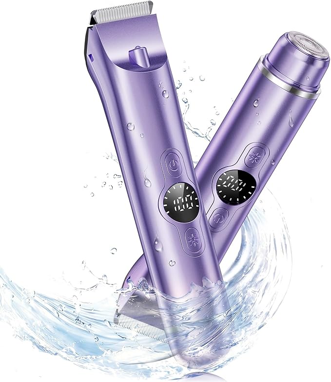 Bikini Trimmer for Women, 4 in 1 Electric Razors for Women - Dual Head, Wet & Dry Use Pubic Body Hair Trimmer Electric Shavers, Rechargeable Womens Facial Razors for Legs, Nose, Armpits, Bikini Area
