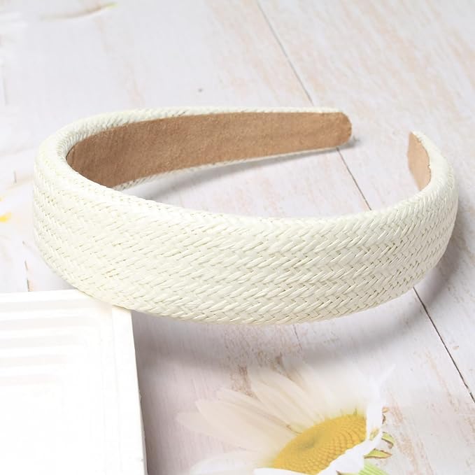 Cuizhiyu Pearl Headbands for Women Girls Wide Padded Straw Headband Cute White Pearl Dainty Headbands Bling Wedding Hairbands Hair Accessories Pack of 5 (Color B)