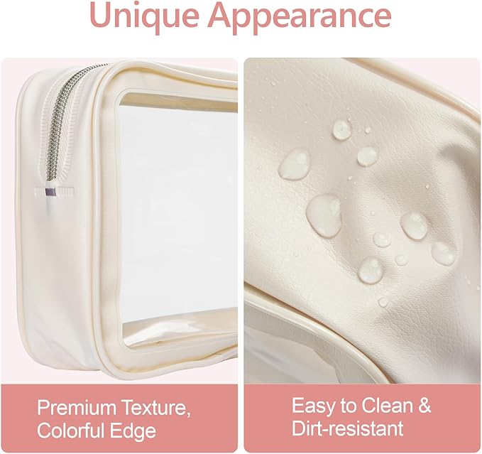 PACKISM Clear Makeup Bag Travel - 3 Pack TSA Approved Toiletry Bag, Beige