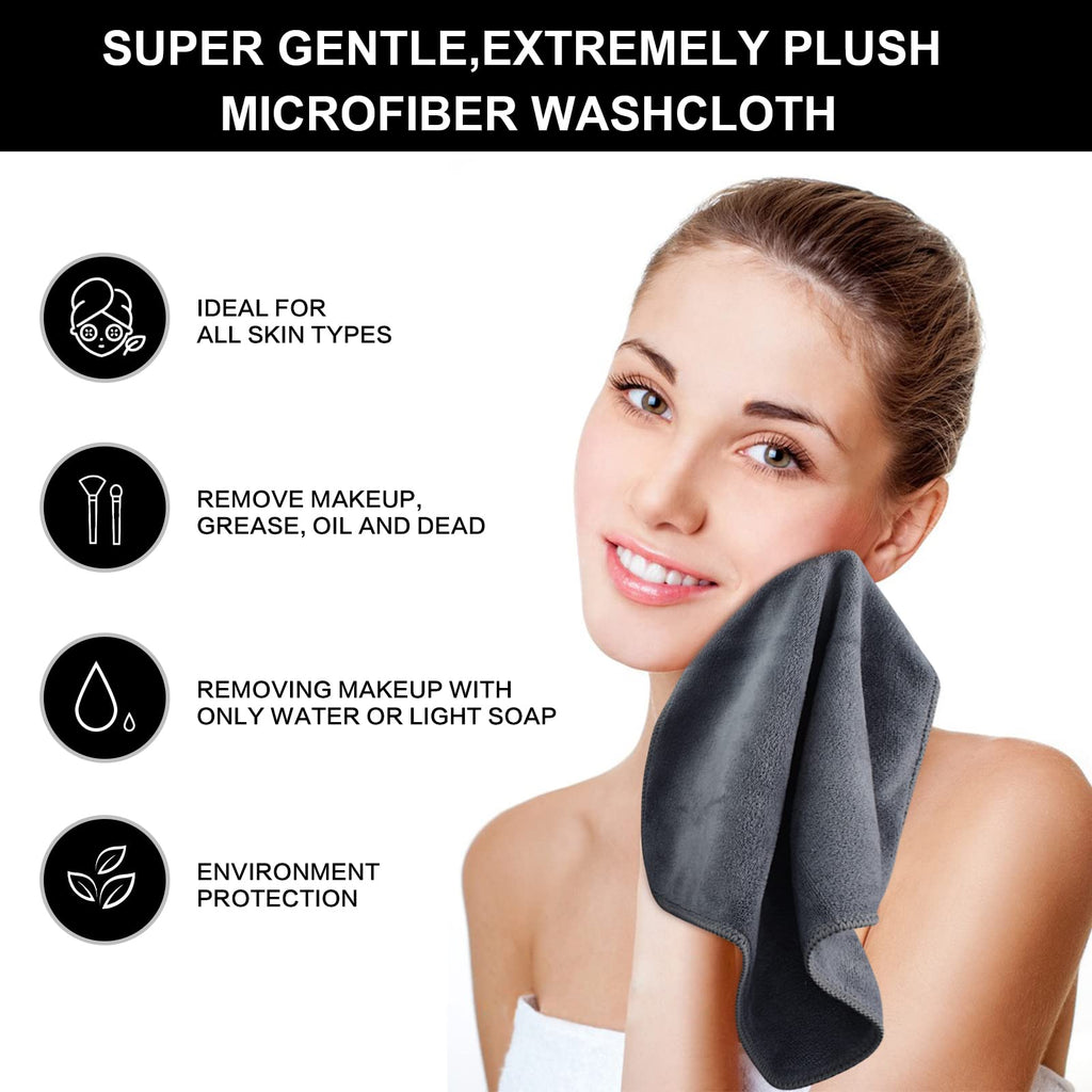SINLAND Microfiber Facial Cloths Fast Drying Washcloth 12inch x 12inch Grey 2 pack