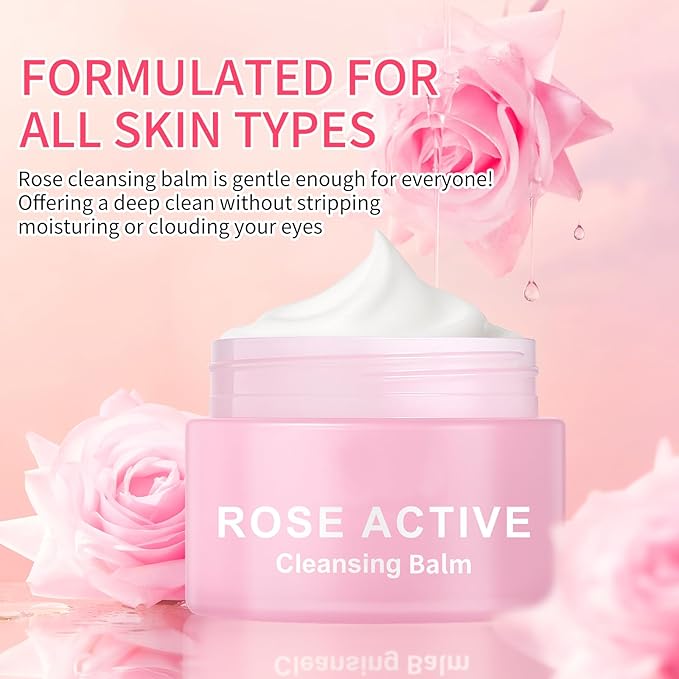 OUPEICHARM Makeup Remover & Cleansing Balm, Rose Makeup Melting Remover, Gentle and Nourishing Cleansing Balm for Eyes, Lips, Face, Sensitive Skin, Deep Cleanse & Moisturize