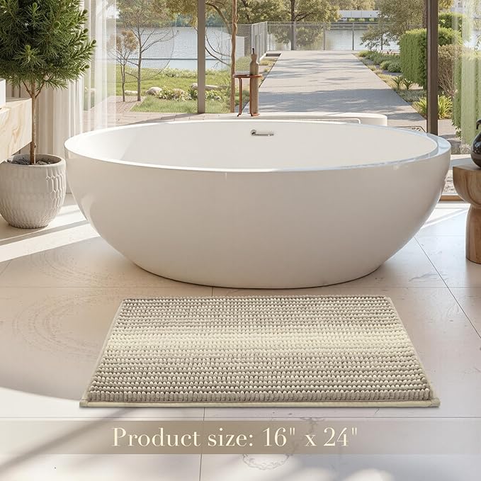 BSICPRO Bathroom Rugs, Bath Mat Non Slip 17 x 24 Inches Water Absorbent Chenille Floor Mats Machine Washable (Sand)