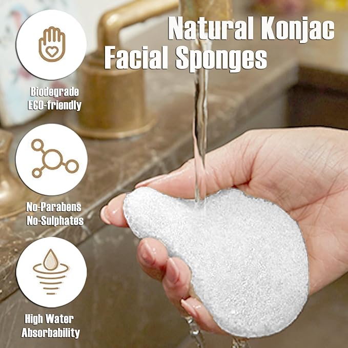 Natural Walnut Konjac Facial Sponges - Waterdrop- for Gentle Face Cleansing and Exfoliation Eco-Friendly - Skincare Face Body Washing Cleaning - with White Pure Konjac,1pc.
