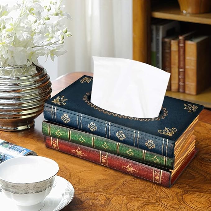 NFASHIONSO Antique Book Design Wood Bathroom Facial Tissue Dispenser Box Cover/Novelty Napkin Holder…