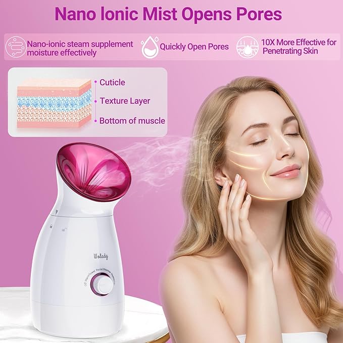 Wolady Facial Steamer Large 3-in-1, Towel Warmer & Humidifier Mode, Nano-Ionic Face Steamer with Skin Care Tools, Facial Pores Deep Cleaning, Warm Mist Home Sauna Spa for Women, Birthday Gifts
