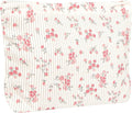 Ksriylm Cute Makeup Pouch for Women Flower Small Make Up Bag for Purse Zipper Initial Cosmetic Bags Pouches for Purse Aesthetic Travel Toiletrybags Gift,Red Floral
