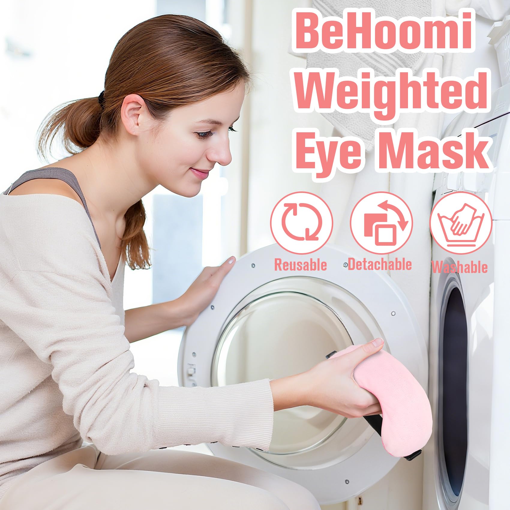 BeHoomi Heated Eye Mask, Weighted Sleep Mask Warm Compress for Eyes, Cooling Eye Mask for Sleeping, Reusable Eye Masks for Home, Office, Hot and Cold for Eye Relaxation, Gifts for Women (Pink)