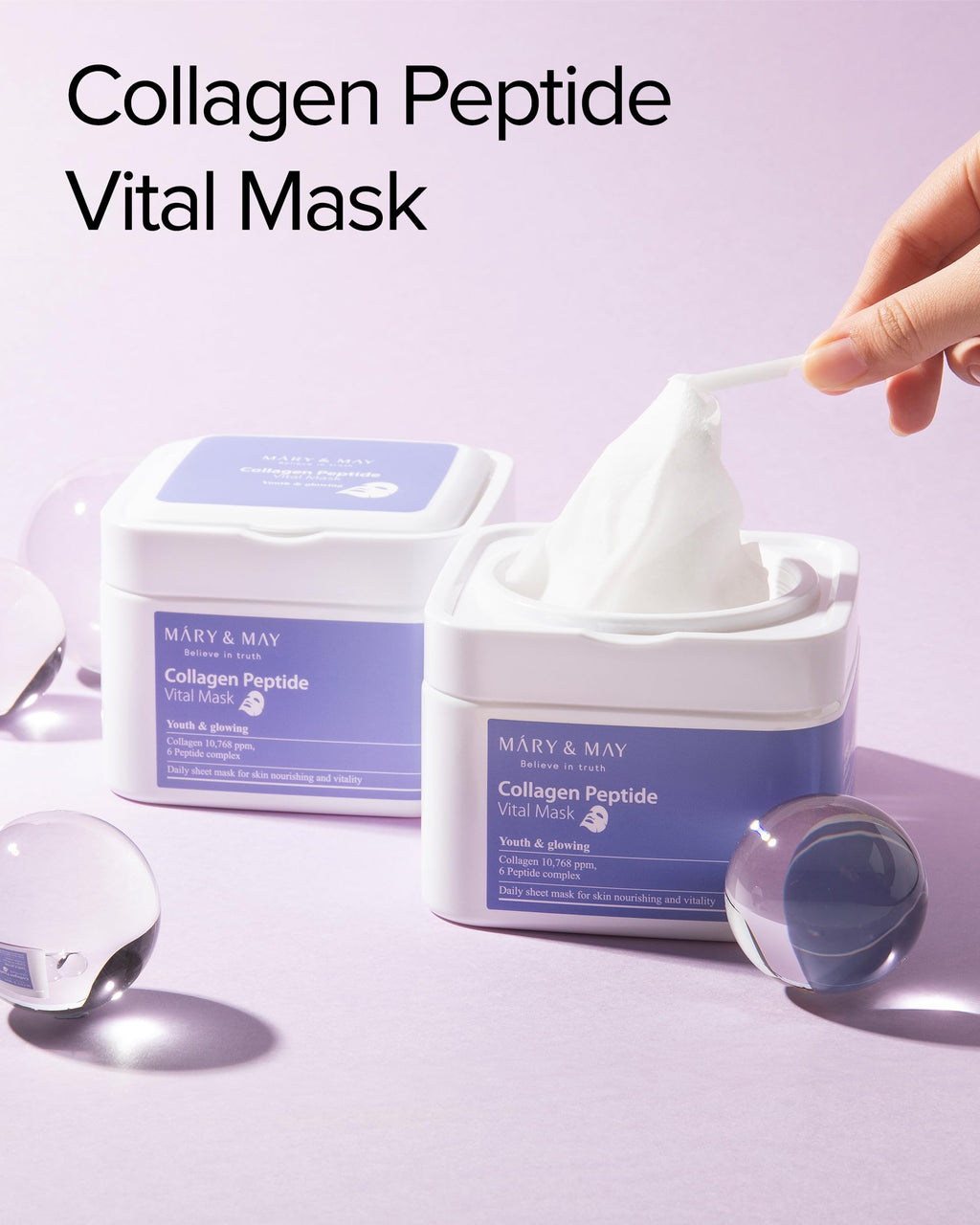 Mary&May Collagen Peptide Daily Sheet Mask, 30 Sheets Pull-Out Case