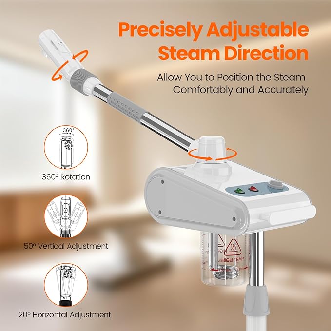 Kingsteam Professional Nano Ionic Facial Steamer with Ozone – 700ml Large Capacity Stand Facial Steamer for Deep Pore Cleansing, Hydration and 60 Min Timer for Salon, and Home Skin Care Use