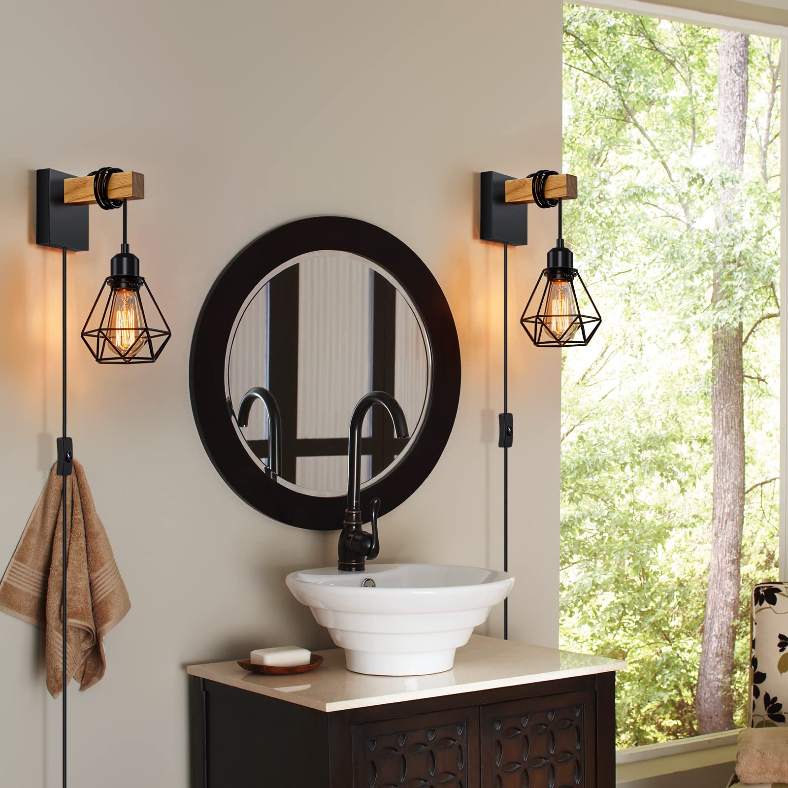 foucasal Plug in Wall Sconces Set of Two, Farmhouse Wall Light Plug in