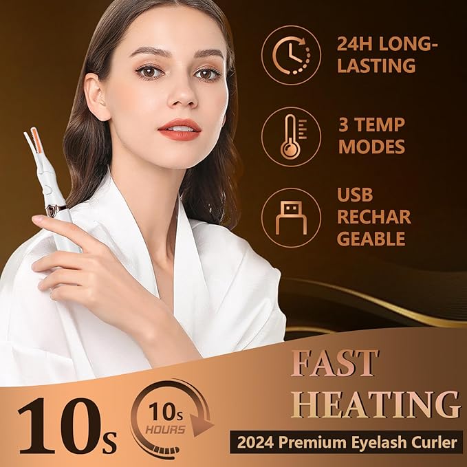 Heated Eyelash Curler, 2-in-1 Clip-Type Design, 3 Temperature Modes, USB Rechargeable Electric Eyelash Curler, 24H Long-Lasting Curl, Gift for Women, White-EA