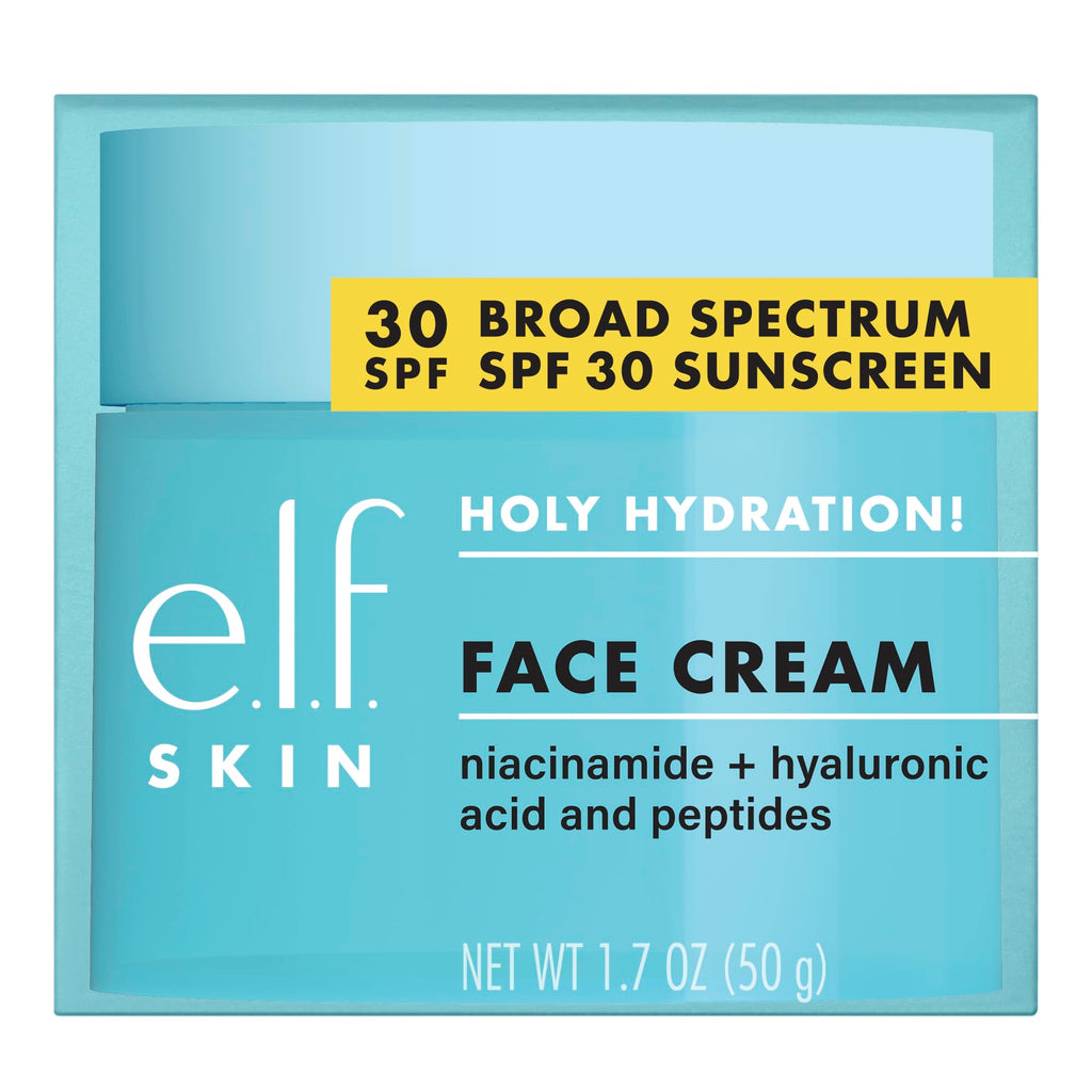 e.l.f. SKIN Holy Hydration! Face Cream Broad Spectrum SPF 30 Sunscreen Moisturizer, Made with Hyaluronic Acid, Niacinamide & Peptides, Lightweight Daily Protection, 1.7 oz
