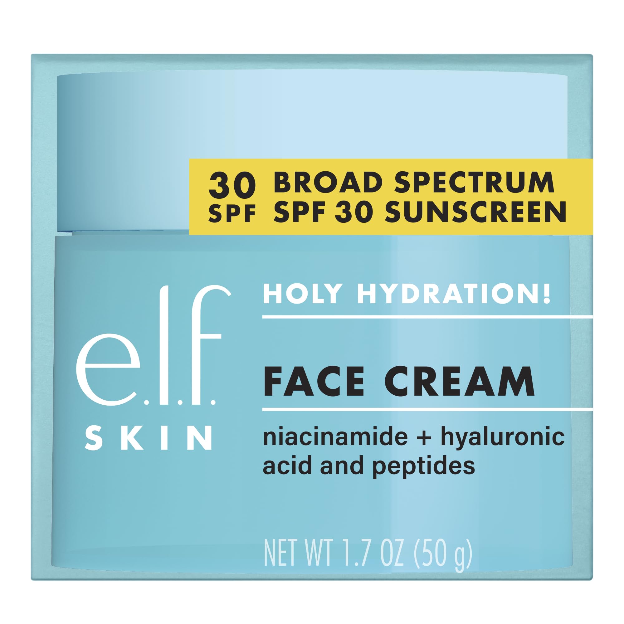 e.l.f. SKIN Holy Hydration! Face Cream Broad Spectrum SPF 30 Sunscreen Moisturizer, Made with Hyaluronic Acid, Niacinamide & Peptides, Lightweight Daily Protection, 1.7 oz