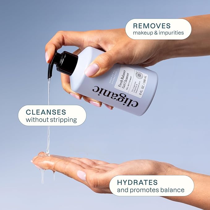 Cliganic Hydrating Facial Gel Cleanser with Triple Botanical Complex® – Clean Gentle Face Wash with Jojoba, Rosehip Argan Oils Removes Makeup Impurities Aloe Vera Glycerin for Balanced Glowing Skin