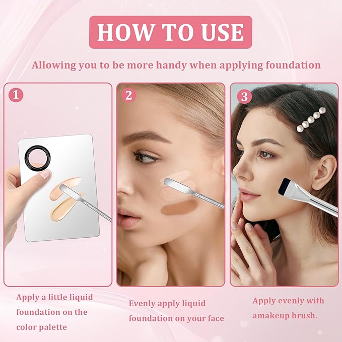 JDBZYDM 3 Pcs Make Up Spatula Tool including Cosmetic Makeup Mixing Palette Flat Foundation Brush Foundation Makeup Plate for Nail Art Eye Shadow Facial Cosmetic Pigment Blending