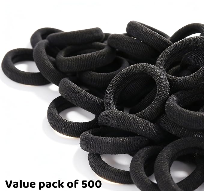 Tunbao 500 Psc Baby Hair Ties,Soft Cotton Toddler Hair Ties,Small Seamless Hair Bands for Girls and Kids,Black Hair Elastics Ponytail Holders