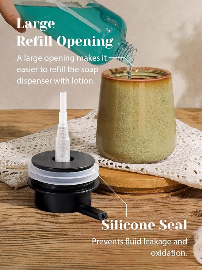 INGOFIN Ceramic Lotion Dispenser - 12 oz Refillable Hand Soap Dispenser Bathroom, Modern Liquid Soap Dispenser with Pump, Dish Dispenser for Kitchen,Kiln-Glazed Earthy Yellow-Brown