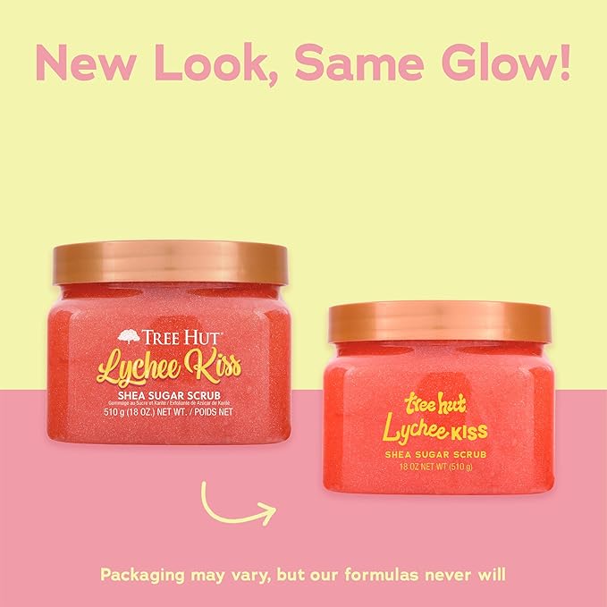Tree Hut Lychee Kiss Body Scrub, Exfoliating Sugar Scrub, Vegan, 18 Oz